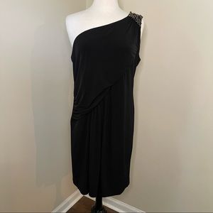 Black one shoulder dress with beading